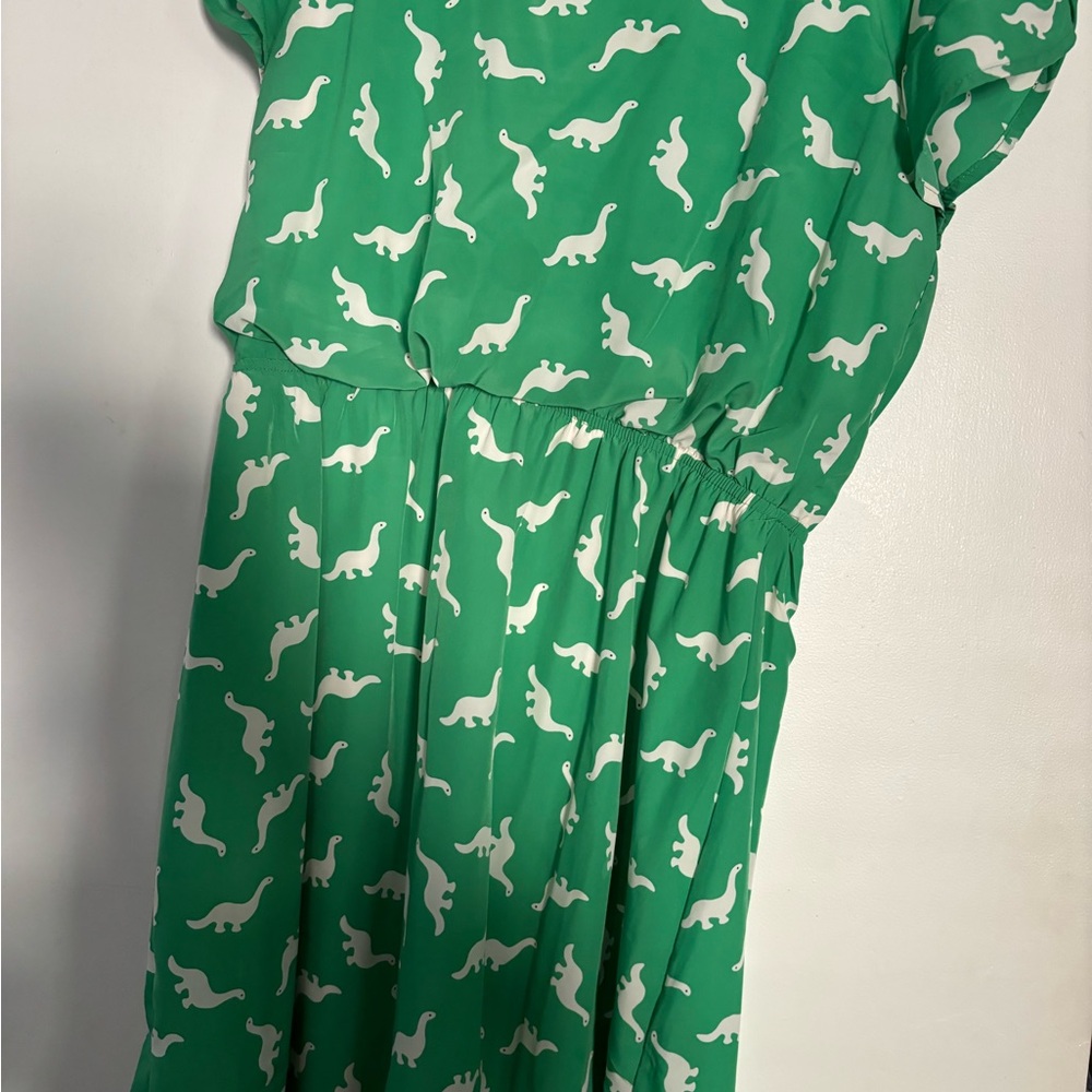 Peach Love California Green Dress with White Dinosaur Print